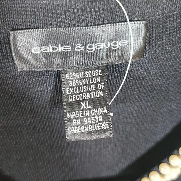 Cable & Gauge Black Pull Over Black Sweater Lined With Pearls. Size XL. New - Picture 5 of 6